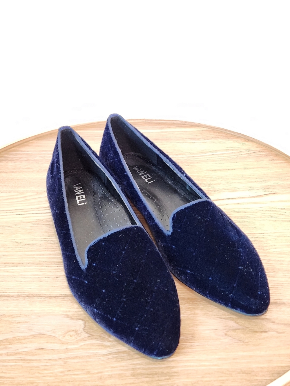 Vaneli Navy Blue Velvet Pointed Toe Flats - Picture 8 of 9